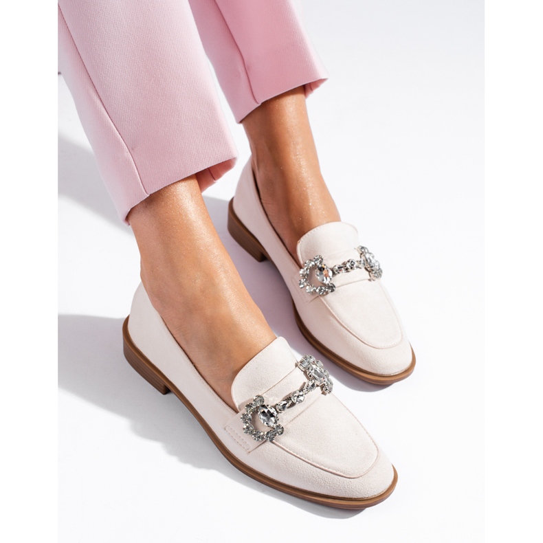 Mocassim de camurça bege com fivela Shelovet 1