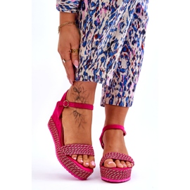 Sandálias femininas clássicas de cunha fúcsia rosa 1