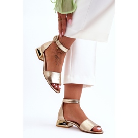 Sandálias de couro com salto dourado Laura Messi 2143 ouro 2