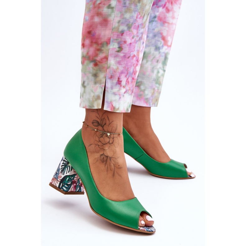 Lewski Shoes Sapatos de couro com salto decorativo Leski 2608/K verde 1