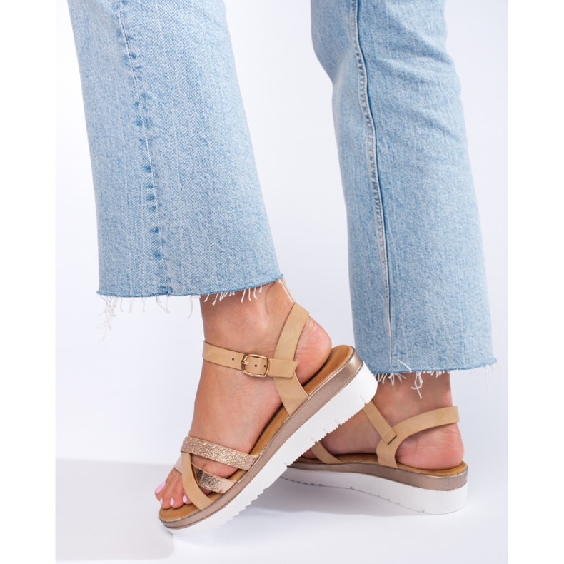 Sandália de cunha bege Shelovet castanho 1