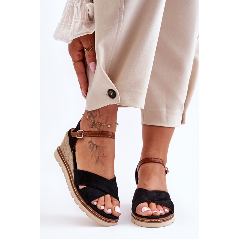 Sandálias de cunha de camurça clara preto Celine 1