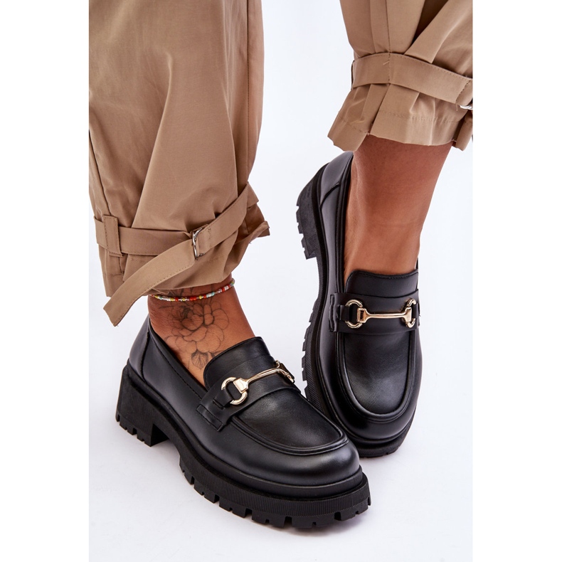 PS1 Mocassim feminino clássico plataforma preto Miracle 2