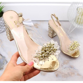 Sandálias femininas transparentes em poste dourado com miçangas S.Barski MR1037-19 1