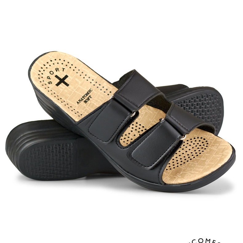 Chinelos de mulher confortáveis ​​com velcro preto 1