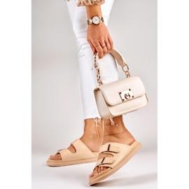 Chinelos de mulher bege com velcro 2