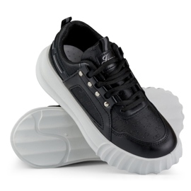 Sapatos esportivos femininos pretos com sola branca 1