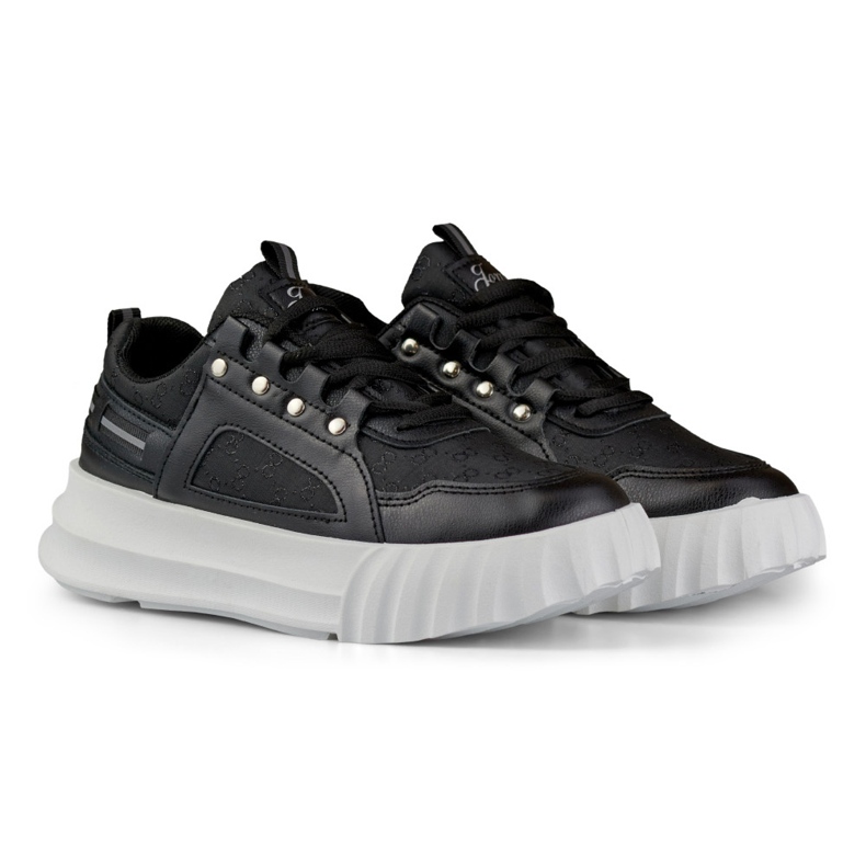 Sapatos esportivos femininos pretos com sola branca 2