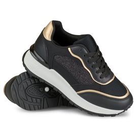 Sapatilhas pretas brilhantes de mulher preto 1