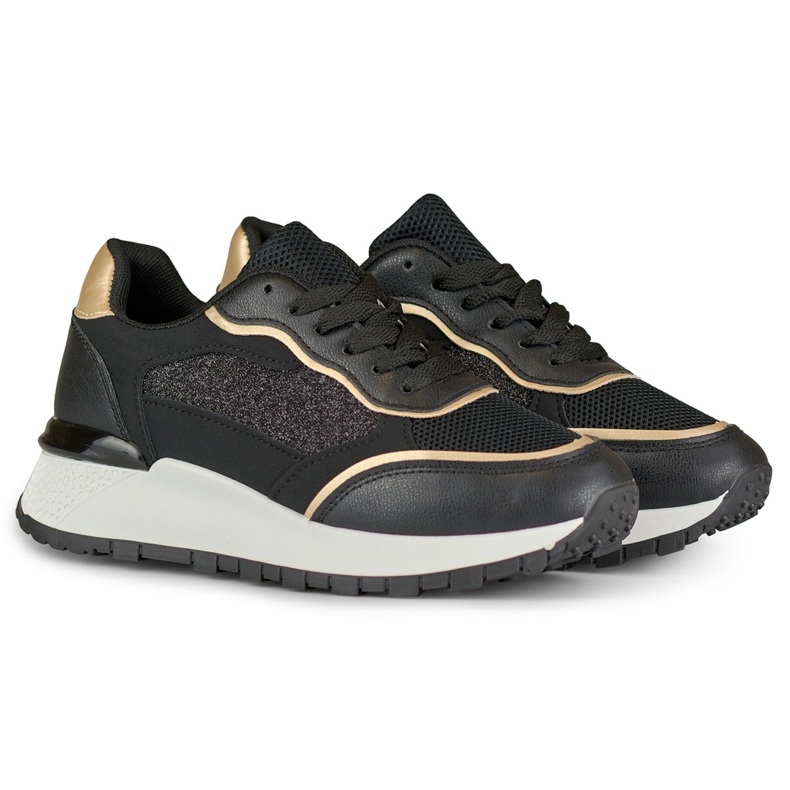 Sapatilhas pretas brilhantes de mulher preto 2