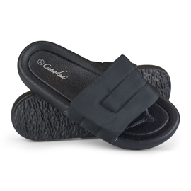 Chinelos de mulher pretos ajustáveis ​​com velcro 1