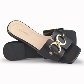 Chinelos de mulher preta com decoração Hensi dourada preto 1