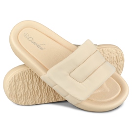 Chinelos de mulher bege ajustáveis ​​com velcro 1