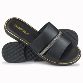 Chinelos femininos pretos elegantes com decoração 1