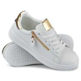 Sapatos esportivos femininos com zíper dourado branco 1
