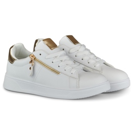 Sapatos esportivos femininos com zíper dourado branco 2