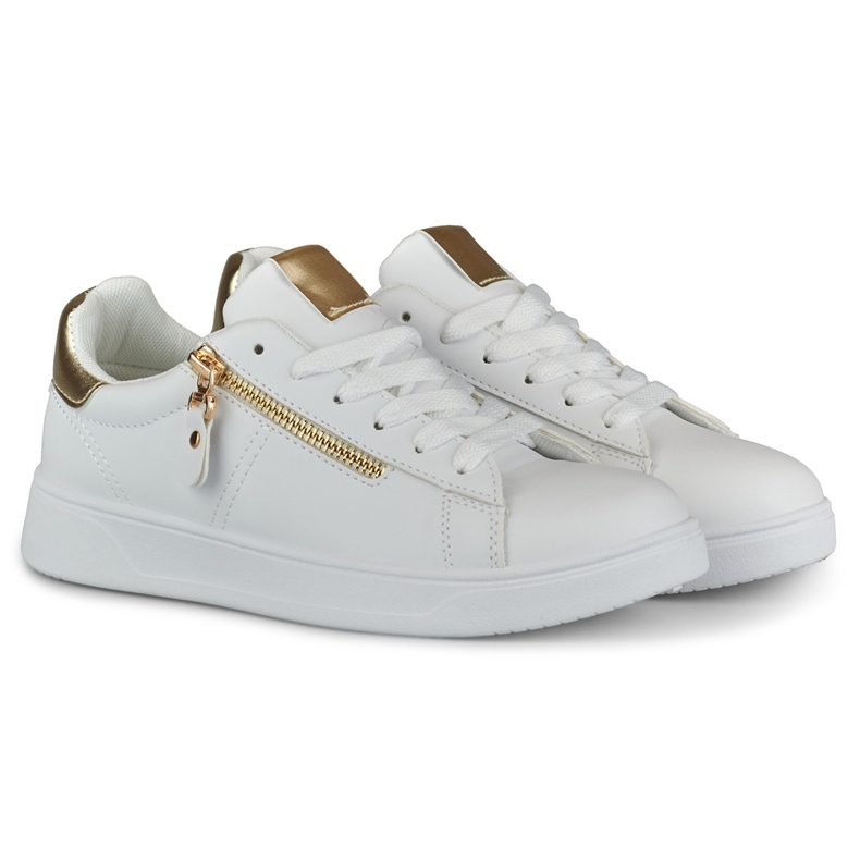 Sapatos esportivos femininos com zíper dourado branco 2