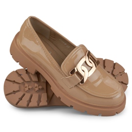 Sapatos caramelo com decoração dourada bege 1