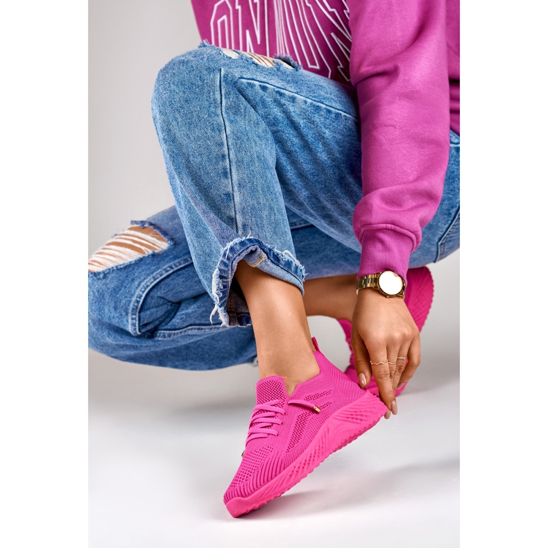 Sapatos desportivos femininos elásticos fúcsia rosa 1