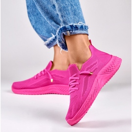Sapatos desportivos femininos elásticos fúcsia rosa 2