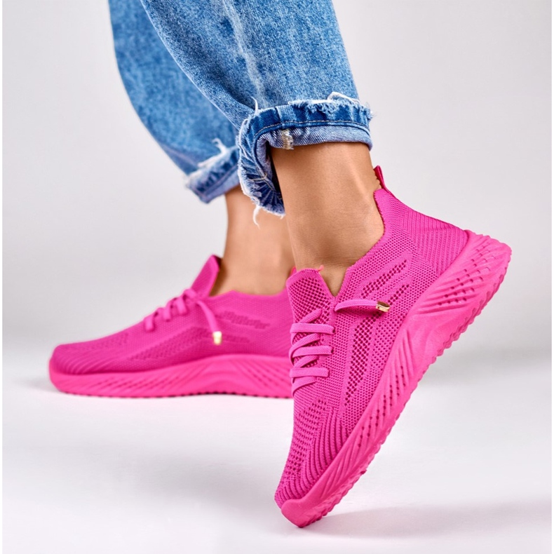 Sapatos desportivos femininos elásticos fúcsia rosa 2