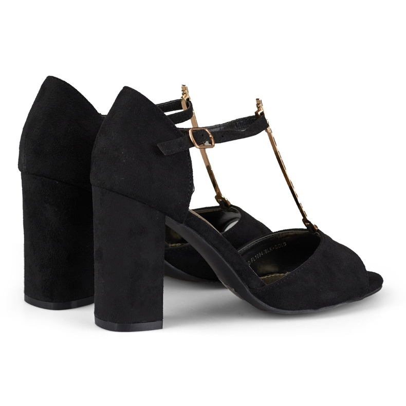 Elegantes sandálias de salto alto com decoração dourada preto 1