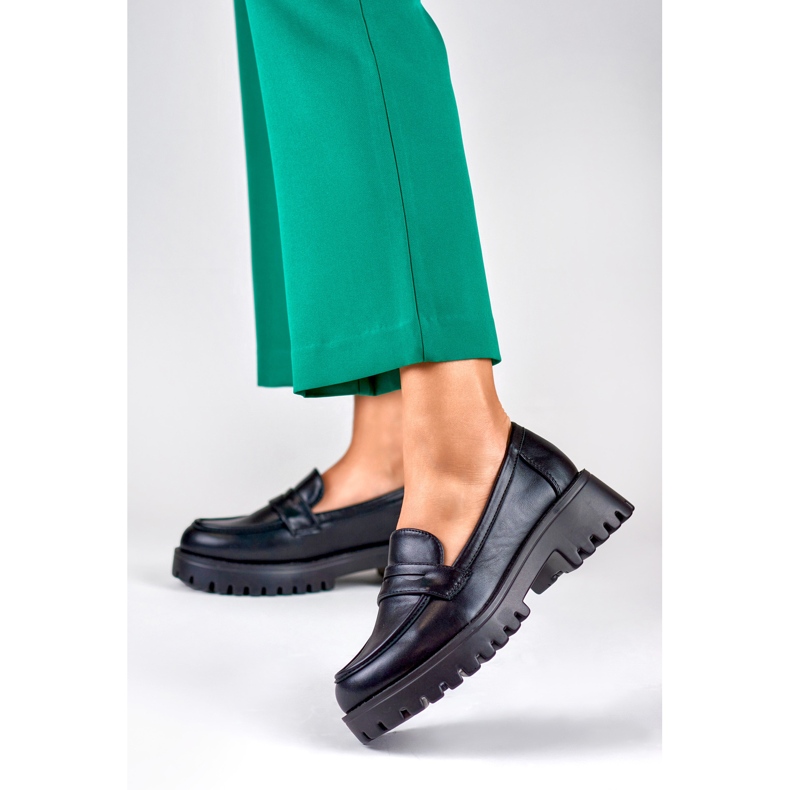 Mocassins pretos de mulher em pele ecológica 2