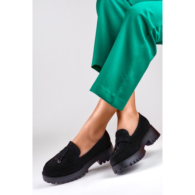 Mocassins clássicos em camurça pretos de mulher 2