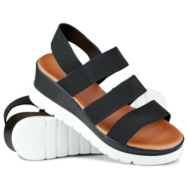 Sandália plataforma baixa elástica preta preto 1