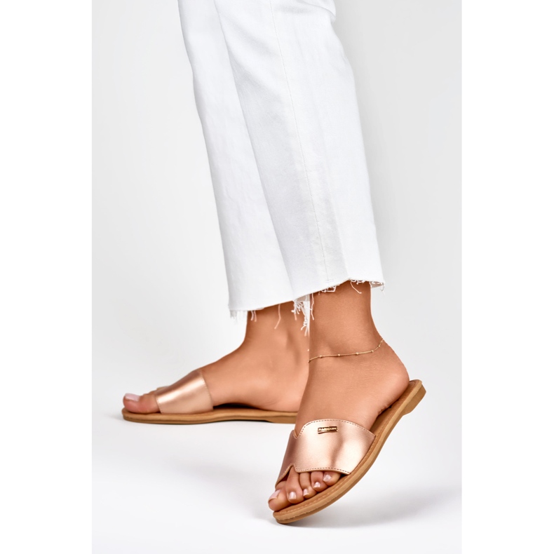 Denly pantufas planas clássicas para mulher dourado 2