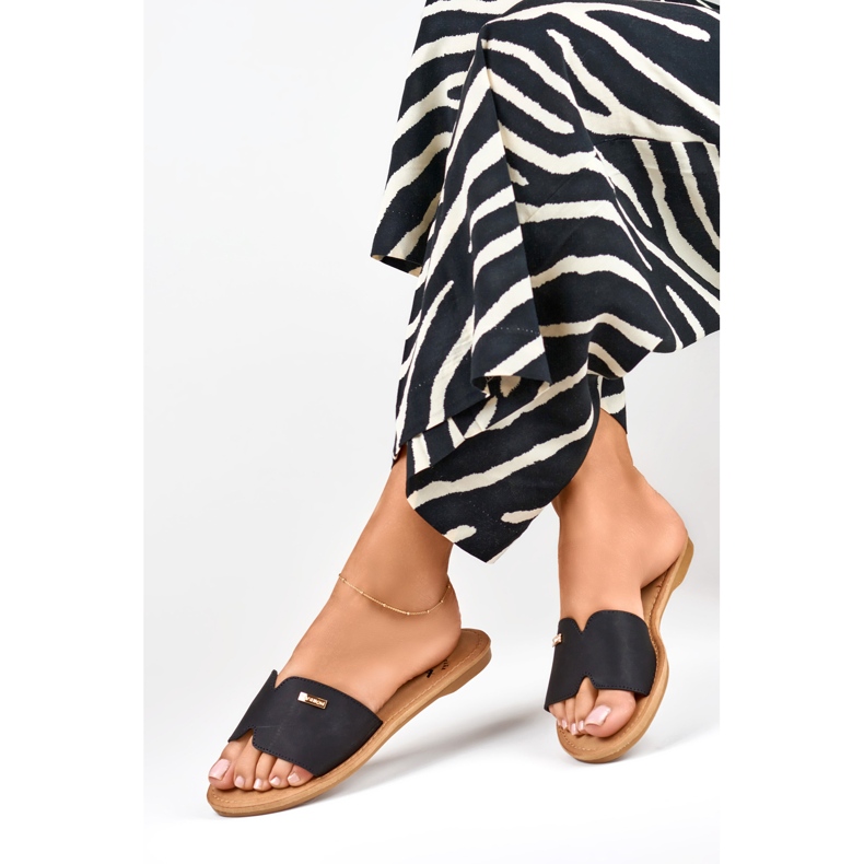 Denly pantufas planas clássicas para mulher preto 1