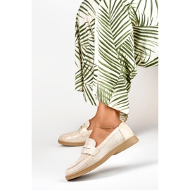 Sapatos femininos vazados com brilho prateado bege 1