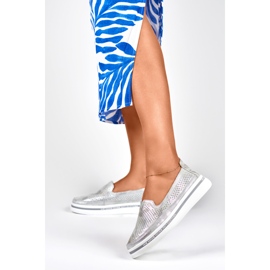 Sapatos femininos de couro vazados prata 2