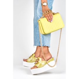 Chinelos de cunha de mulher limão verde 2