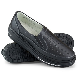 Sapatos femininos vazados em couro natural preto 1