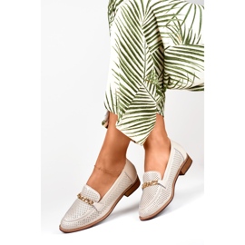 Sapatos femininos vazados em couro natural bege 1