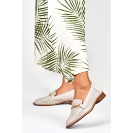 Sapatos femininos vazados em couro natural bege 2