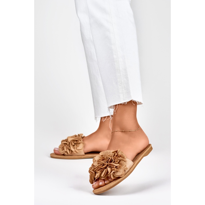 Chinelos rasos florais para mulheres marrons marrom 2
