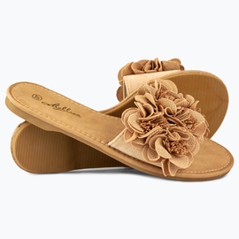 Chinelos rasos florais para mulheres marrons castanho 1