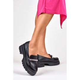 Mocassins pretos de mulher em pele ecológica 2