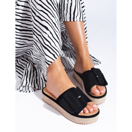 Alpercatilha de camurça preta desliza na plataforma Shelovet preto 2