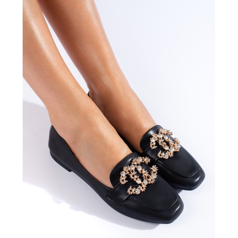 Mocassins de mulher pretos com brilhantes Shelovet 1