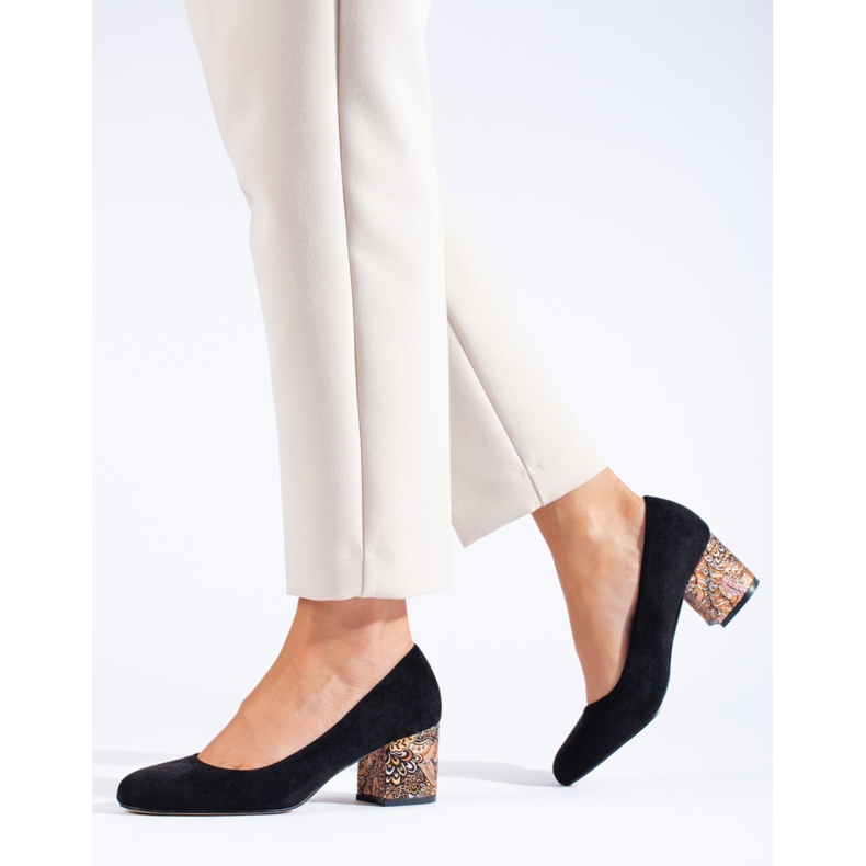 SHELOVET Sapato de salto baixo de camurça preto, Sheovet 1