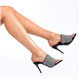 Elegantes sandálias de salto alto Shelovet pretas com zircões preto 1