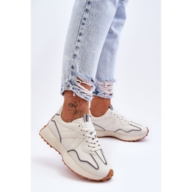 FJ1 Tênis esportivo feminino bege Faro branco 1