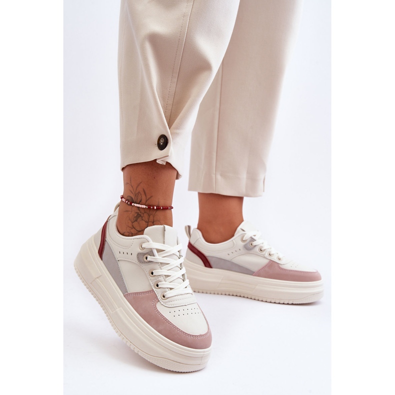 FJ1 Sapatos esportivos femininos em plataforma maciça Gemma branco e rosa 1