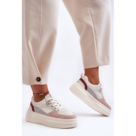 FJ1 Sapatos esportivos femininos em plataforma maciça Gemma branco e rosa 2