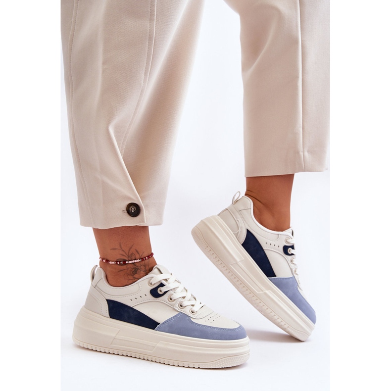 FJ1 Sapatos esportivos femininos em uma plataforma enorme Gemma branco e azul 1