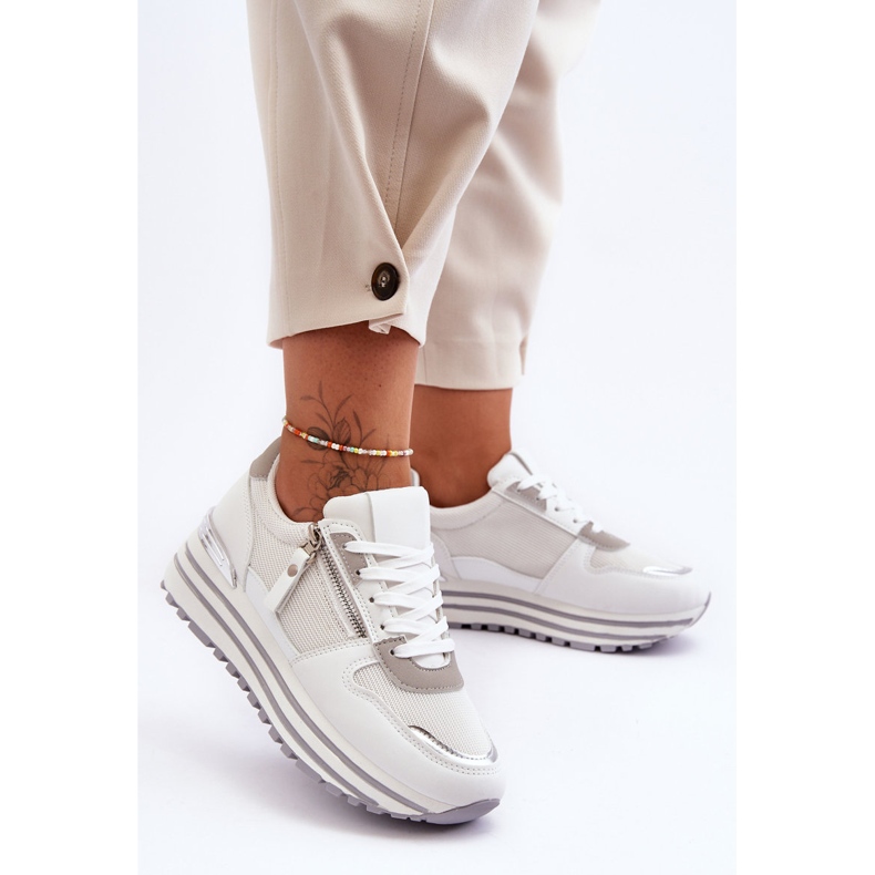 FJ1 Sapatos esportivos femininos com zíper decorativo branco Cairo 1