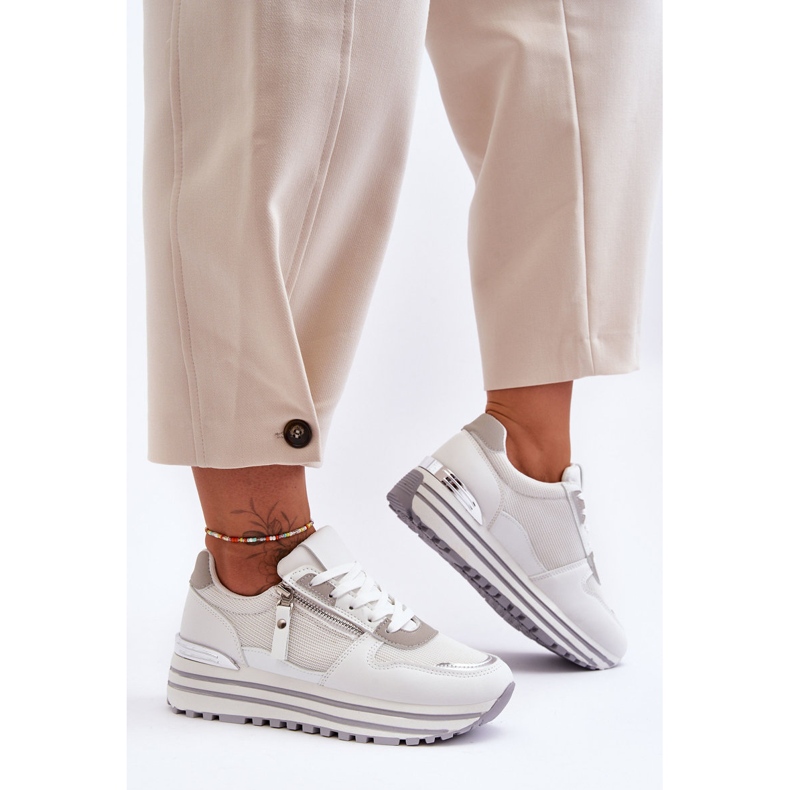 FJ1 Sapatos esportivos femininos com zíper decorativo branco Cairo 2